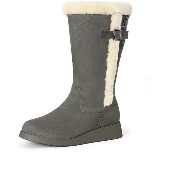 Dream Pairs Shoes - Dream Pairs Womens Mid-Calf Snow Boots With Faux Fur & Adjustable Buckle Size 9
